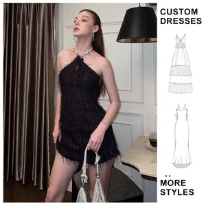 Custom Wholesale Women Black Strapless Long Feather Dress Club Evening Dress Sleeveless Women Ostrich Feather Sequin Dress