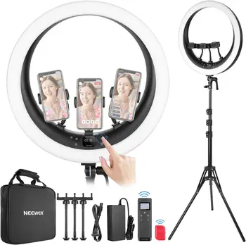 NEEWER Ring Light RP19H 19 Inch with Stand and 3 Phone Holders, Upgraded 2.4G and Touch Control, Smooth Dimming at 1%, 42W CRI