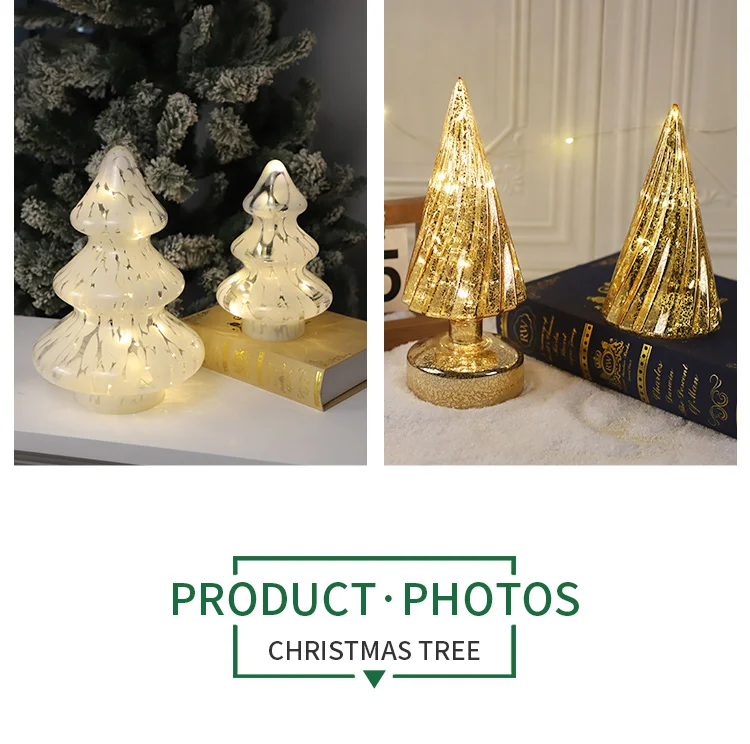 Gold Mercury Blown Glass Lighted Up Christmas Tree Tabletop Christmas Tree with Light Battery Operated Xmas Tree for Fireplace details