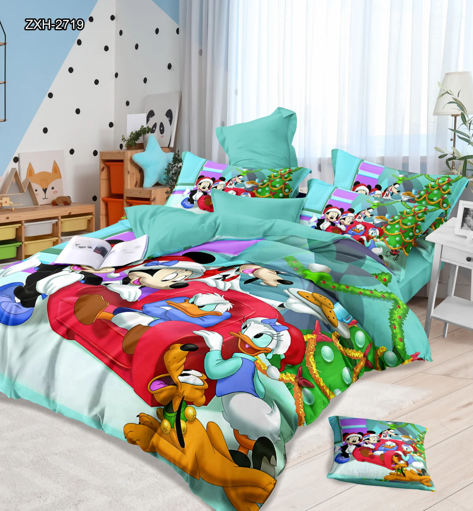 Lilo Stitch Blue Cartoon Digital Printing 3-Piece Bedding Set Duvet Cover Pillowcase Polyester Filling Folded Kids Bedding