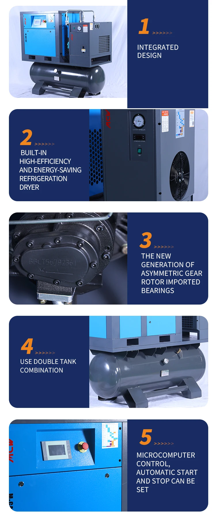 7.5KW 10HP All in 1 Screw Air Compressor 380V 50hz Electric Air ...