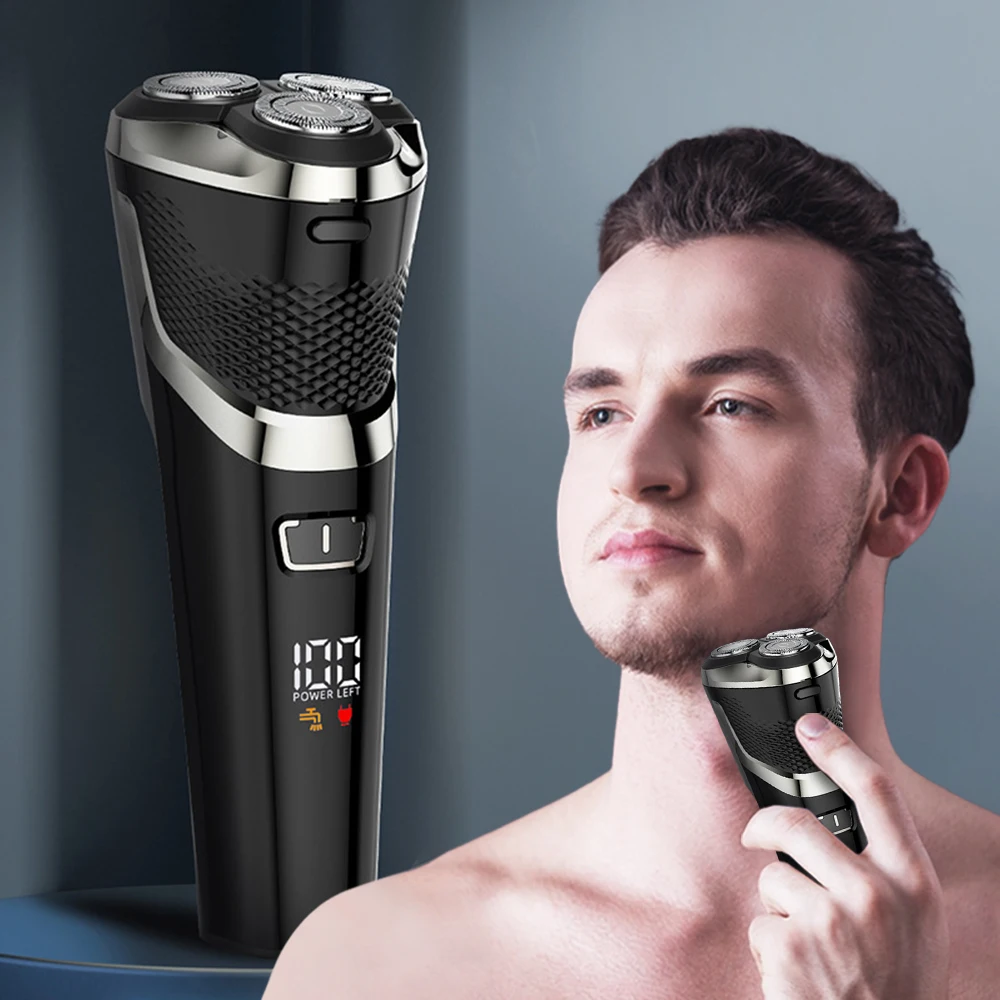 Rasoio elettrico rotante galleggiante a tre lame impermeabile con ricarica TYPE-C e fonte di alimentazione USB, per uso domestico, in camper e in hotel