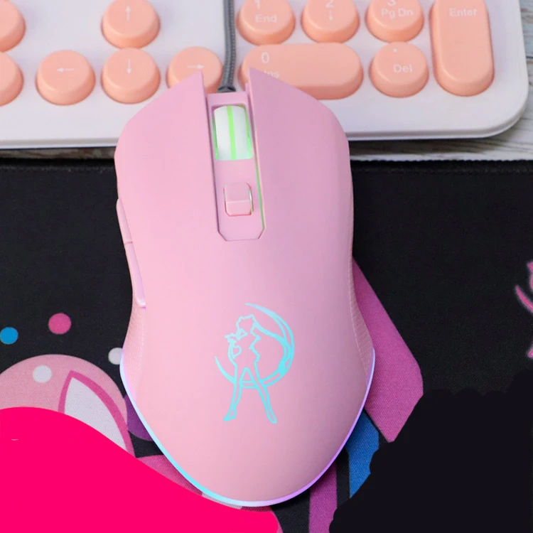 colorido ratón de juego óptico ergonómico usb cableado 6 botones para pc  portátil rosa oficina ratón