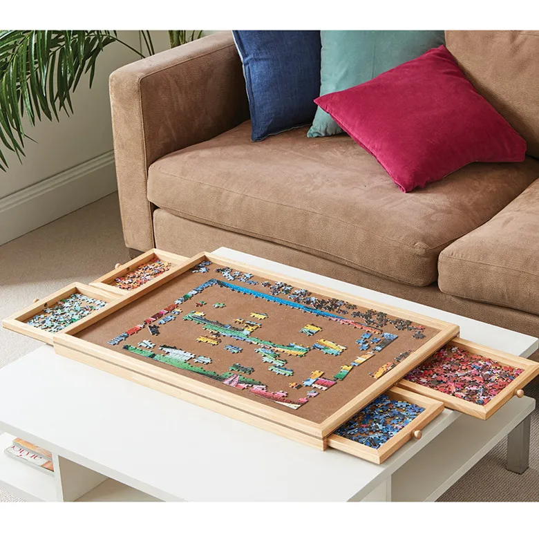 
Деревянный стол-головоломка для взрослых и детей с гладкой рабочей поверхностью, 4 выдвижных деревянных доски 
