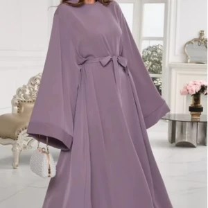 Middle Eastern Muslim Robe Solid Color Plus Size Long Sleeve Round Neck High Waist Lace-Up Dress