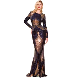2021 Hot Sale Women Long Sleeve Backless Mermaid Evening Gown Sequin Female Bodycon Maxi Evening Party Dress