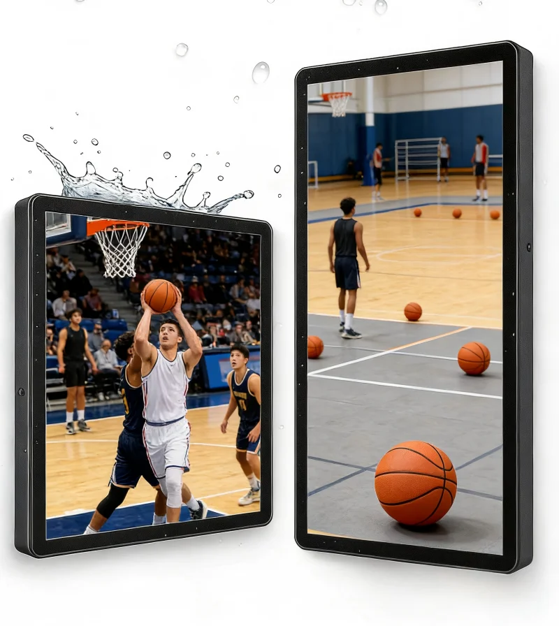 شاشة إعلانات خارجية مقاومة للماء من نوع LCD بحجم 32–75 بوصة، وتصنيف حماية IP66، ودقة عرض 4K، وسطوع عالٍ، وتُثبَّت على الحائط مع دعم للرسوم المتحركة