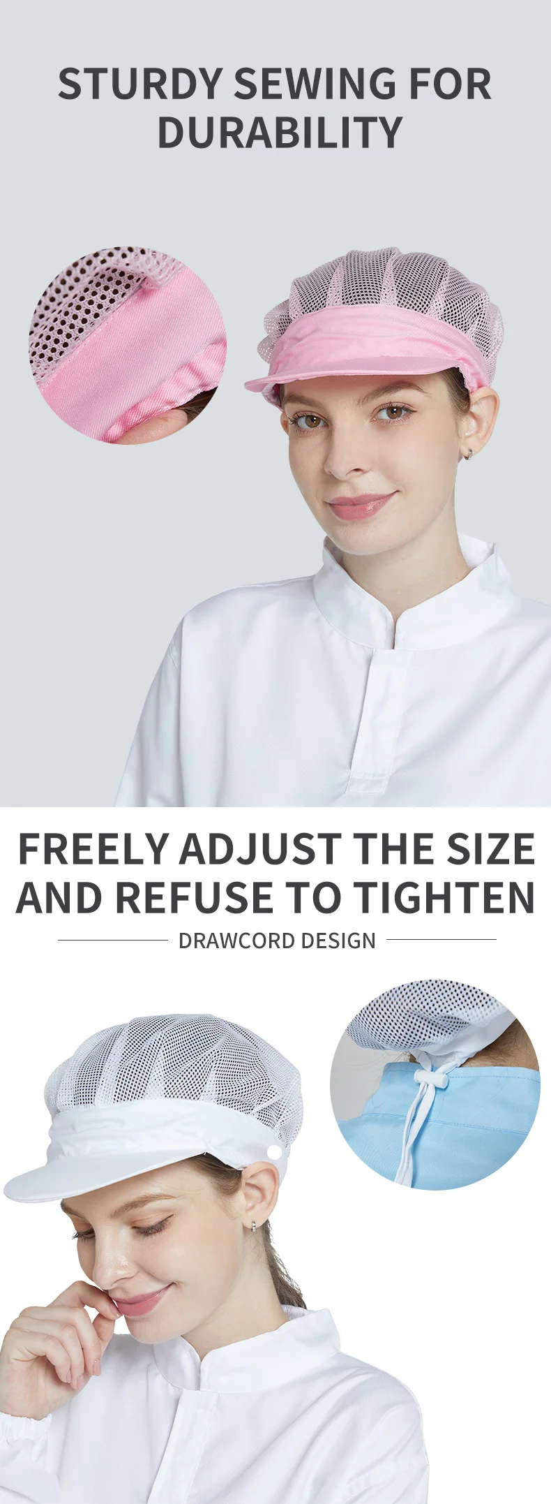 KL-3011 Breathable Food Processing Hat with Polyester-Cotton Mesh for Dustproof Protection in Blue and White One Size Fits All