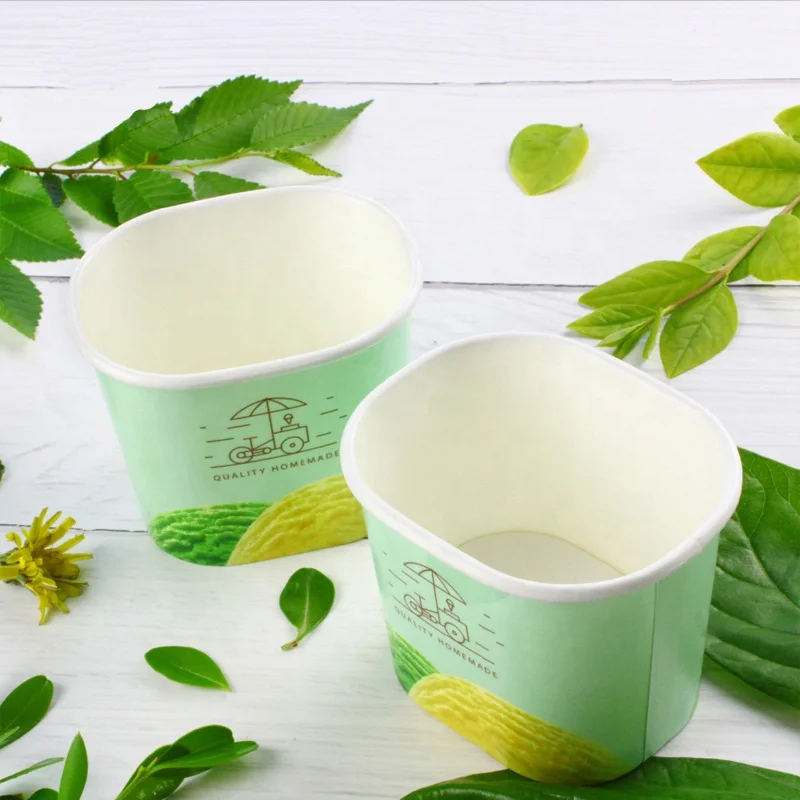 Disposable 160ml 360ml Double PE Ice Cream Square Paper Cup With Plastic Lid and Plastic Spoon