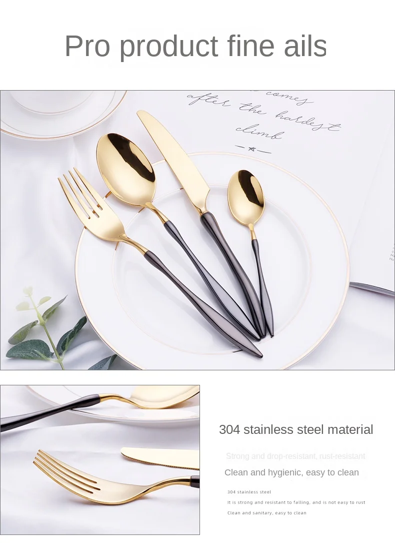 New Hot Sale Light Luxury 304 Stainless Steel Cutlery Knife Fork Spoon Dessert Spoon Set Silverware Wedding Flatware Set