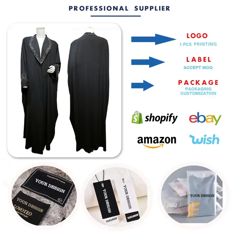 Ramadan Black Abaya Cardigan Robe For Women Muslim Clothing Oem
