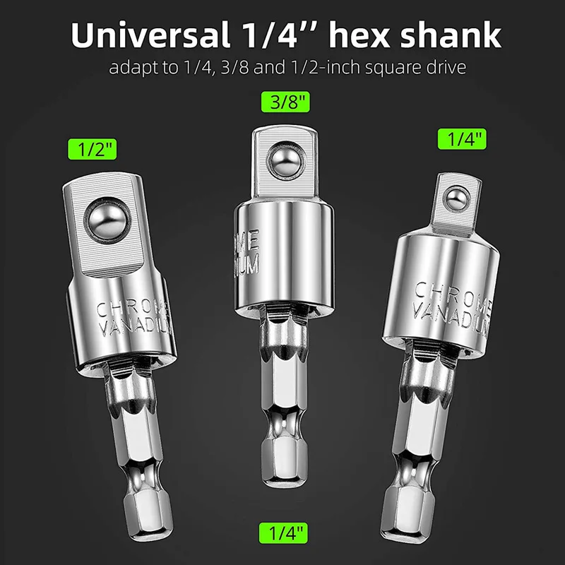 Flexible Drill Bit Extension Set with Right Angle Drill Attachment 1/4 3/8 1/2" Impact Grade Socket Adapter Sets
