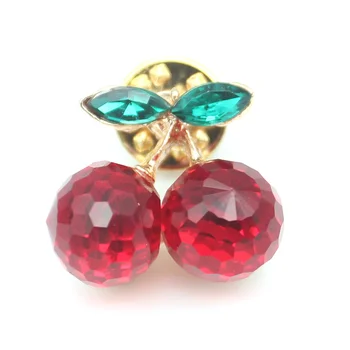 Gold Tone Red Cherry Shape Brooches Acrylic Fruit Brooch Pin Food Lapel Pin For Women