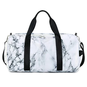 Custom Lightweight Polyester Women's Gym Sports Duffel Bag Waterproof Marble Pattern Zippered Shoe Compartment Outdoor Travel