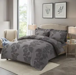 Aoka Duvet Cover Set, Dark Grey Leaf Embossed Duvet Cover,Soft and Breathable