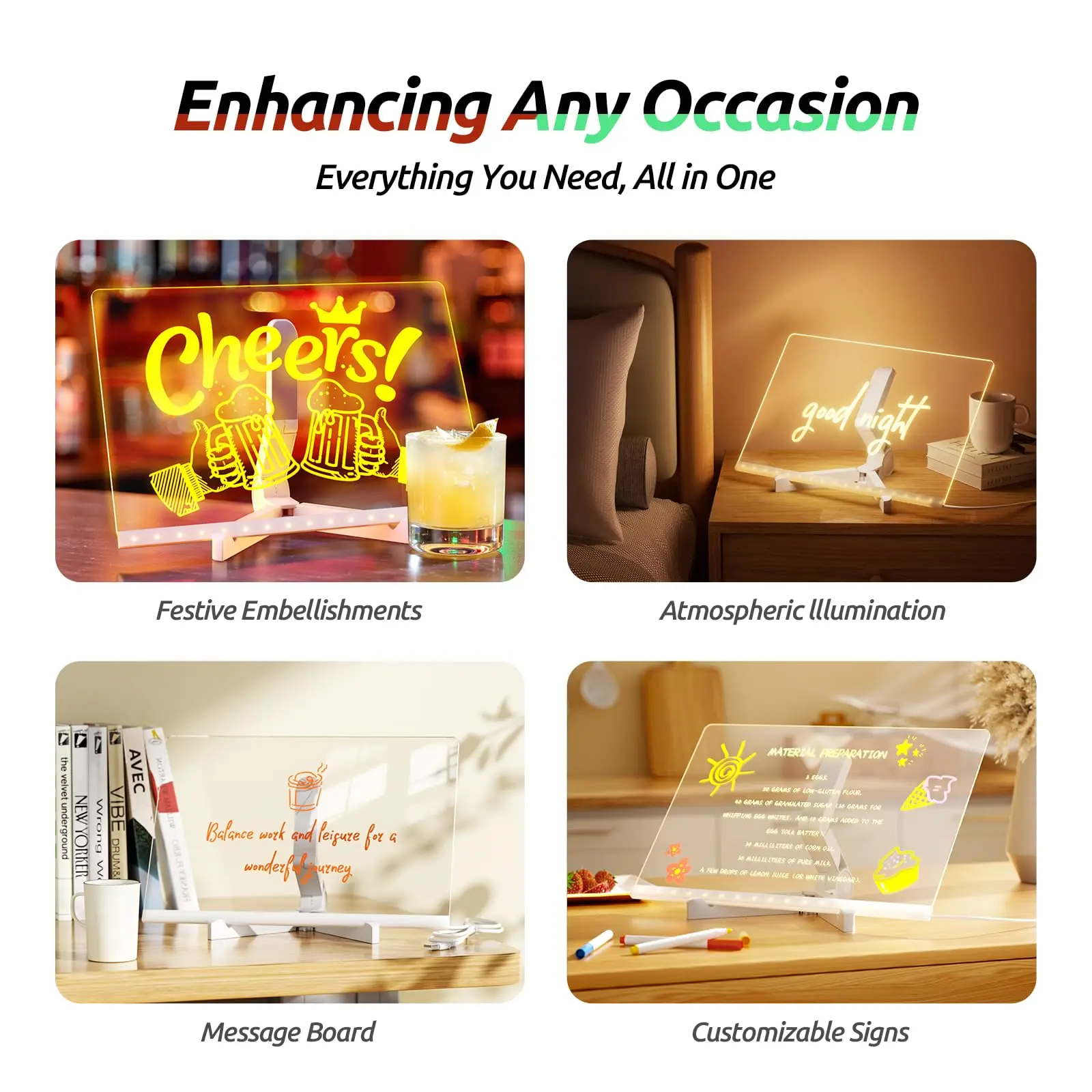 Modern Acrylic Board Glow Dry-Erase Doodle Note Stand with 7 Markers Light-Up Message Display Stand details