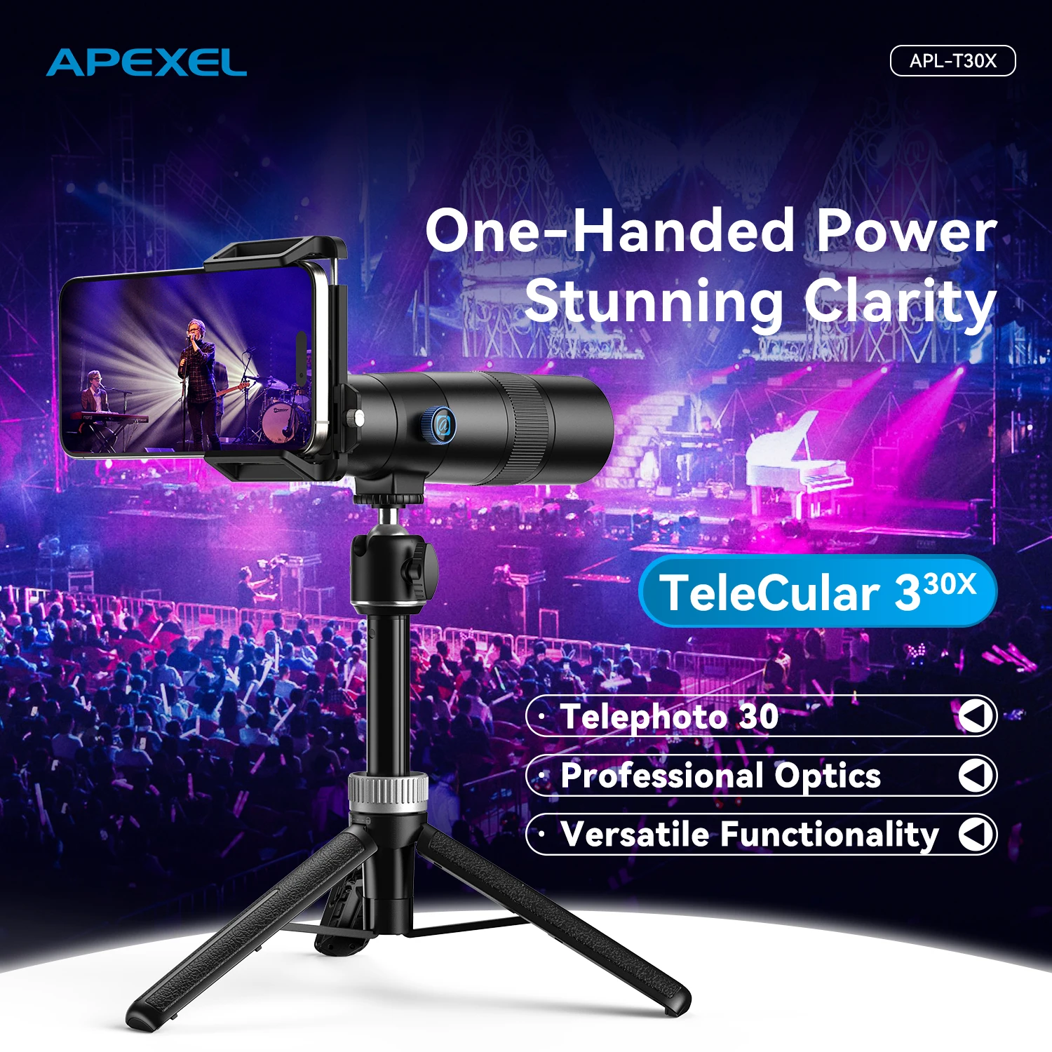 APEXEL Telephoto Lens Monocular HD 30X for Concerts & Sports