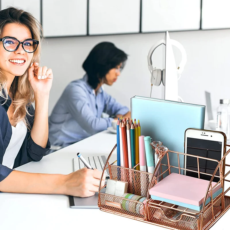 Настольный органайзер цвета розового золота, сетчатый Настольный органайзер Caddy для дома, школы, колледжа, общежития