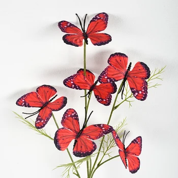 Artificial Flowers New Style 6 Heads Wholesale 3D Artificial Butterfly for Wedding Home Decoration