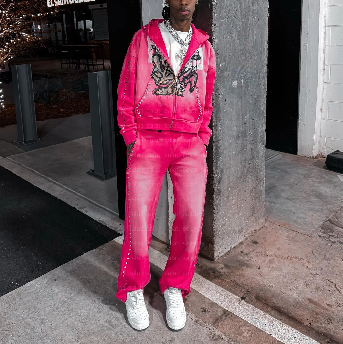 Custom Oversized Baggy Cotton Blank Straight Leg Rhinestone Sweat Trousers Track Jogger Acid Washed Sweatpants Flared Pants Men gallery 3