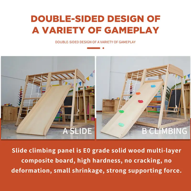 Montessori Wooden Indoor Foldable Climbing Frame Playground for Kids  Activity Climber Ladder Swing Slide Play Structure Set