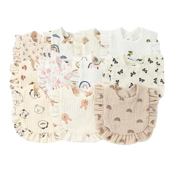 Baby Feeding Drool Bib Ruffle Floral Infants Saliva Towel Cotton Gauze Burp Cloth For Newborn Toddler Kids Bibs New