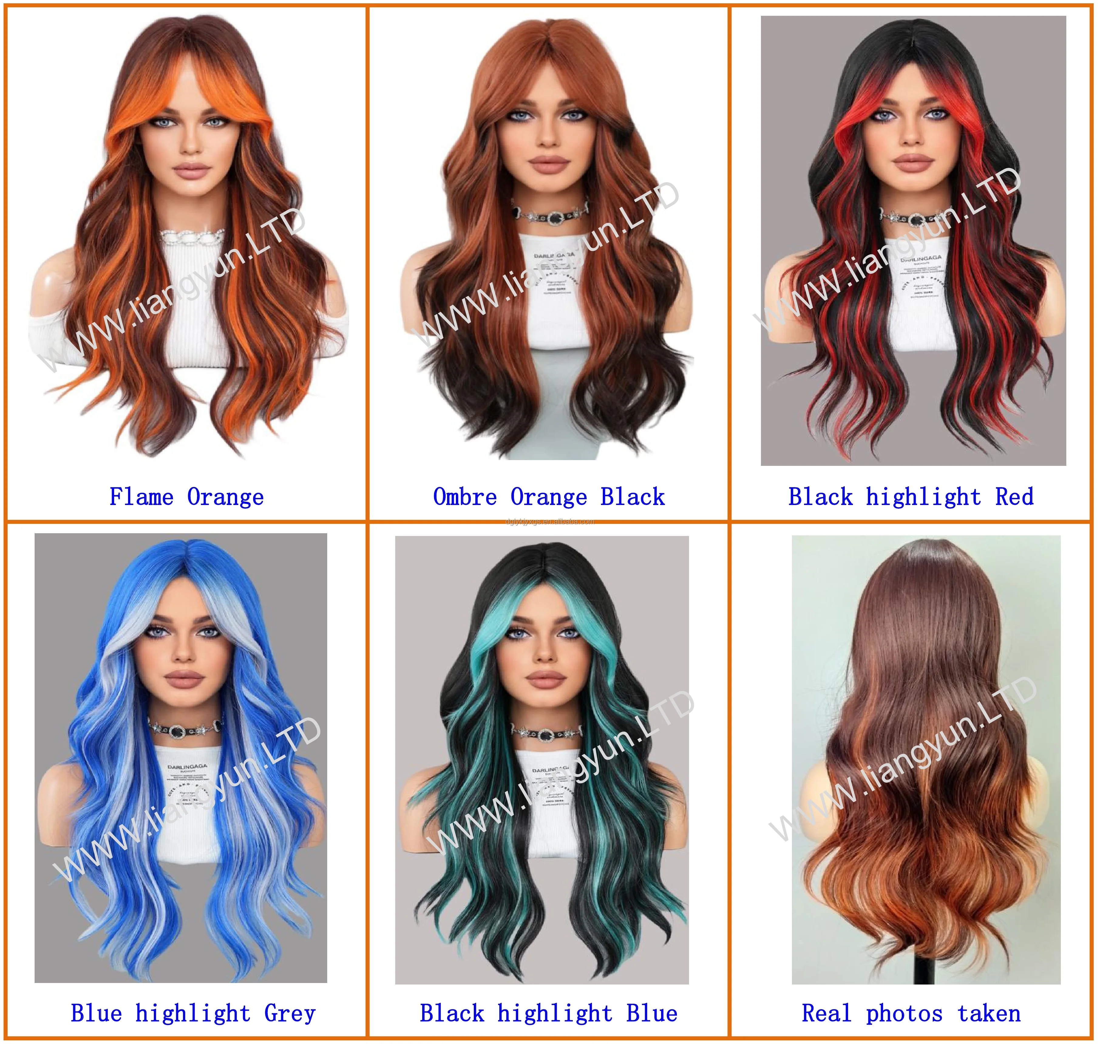 26-inches Synthetic Hair Wig with Curly Bangs & Highlights