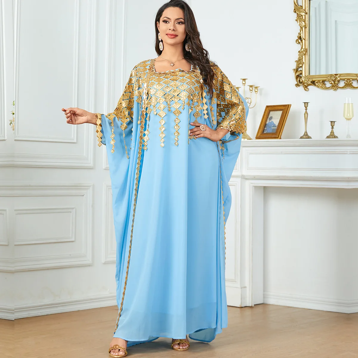 middle eastern party dresses Muslim Evening Party Dress Arabic Abaya Dress Diamond Beaded Dresses