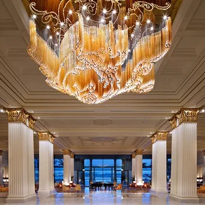 High-end Custom Curved Glass Tube Chandeliers Hotel Stairs Hotel Lobby Lighting Modern Glass Chandeliers