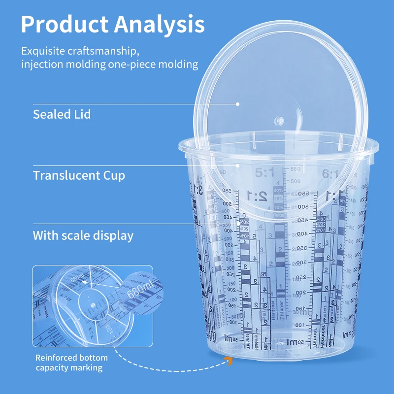 Factory Direct 385cc 680cc 1370cc 2250cc Graduated Paint Mixing Cups Have Calibrated Mixing Ratios on Side of Cup