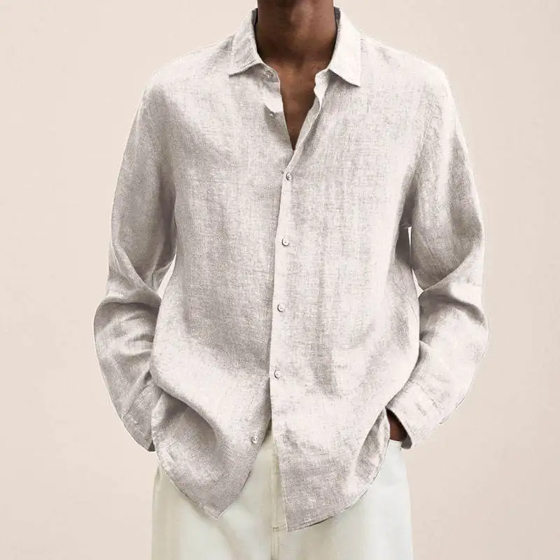 Nuove camicie a maniche lunghe da uomo in cotone lino italiano personalizzate casual bianche nere Camicie Regular-Fit da uomo a maniche lunghe475_voghion.com