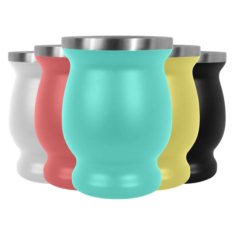 8 Ounces Stainless Steel Double Walled Traditional Mate Cup Tea Cup Set Yerba Mate Natural Gourd with Accessories