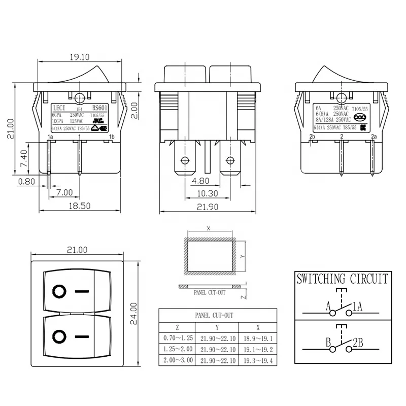 250vac 16a T105 55 Rocker Switch Kcd4 2 Way Red Green Lamp 6 Pin Double