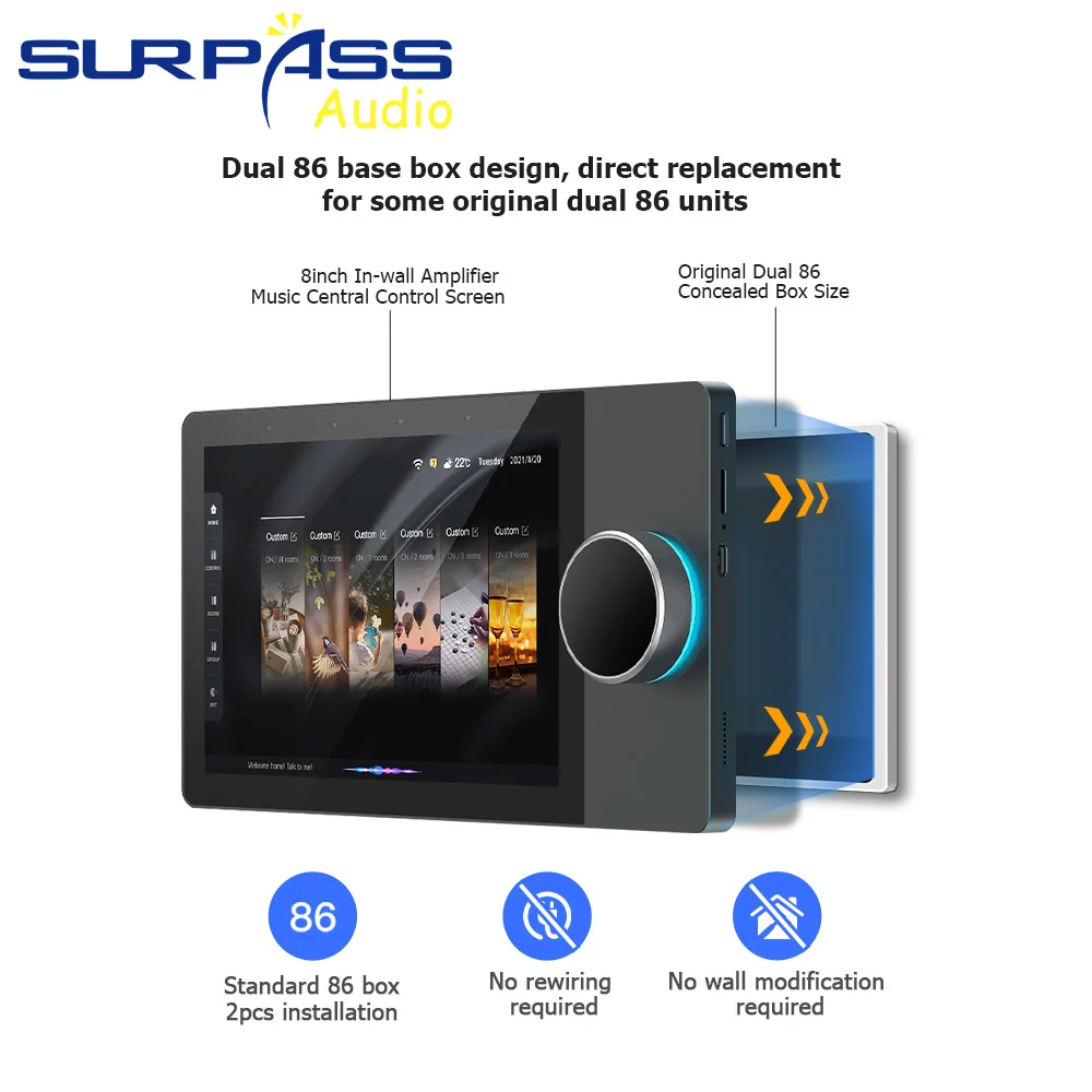 PW8425T SURPASS Tuya App WiFi Smart Home System Control Panel Touch Screen Remote Control Music System Blue Tooth Wall Amplifier