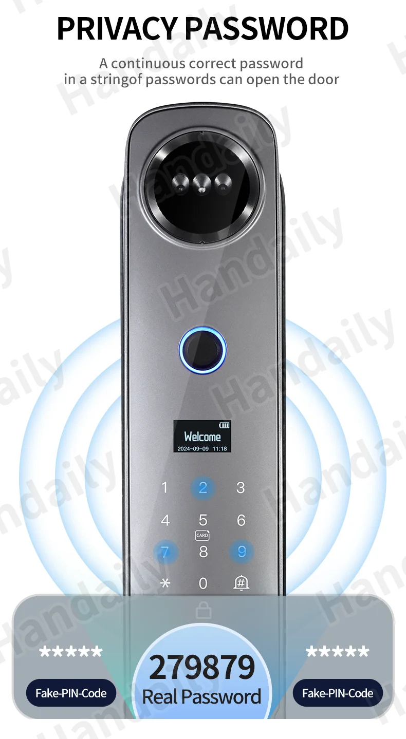 handaily logo custom video talking smart lock with privacy password face recognition tuya wifi digital locks h8-7