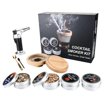Cocktail Smoker Kit with Torch 4 Kinds of Wood Chips Old Fashioned Whiskey Smoker Kit for Whiskey and Bourbon