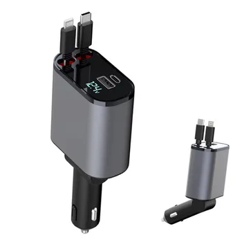 90W Retractable Car Charger - Fast USB C Charger Adapter With Voltage Monitor For Phones & Tablets