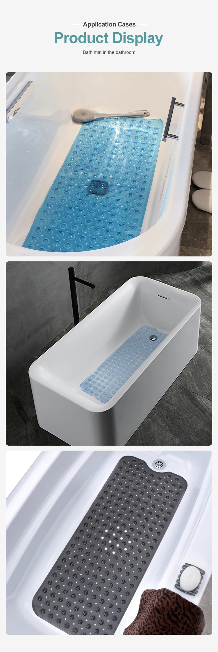 Yide Ecofriendly Vinyl Large Size Shower Mat Pvc Non Slip Bath Tub