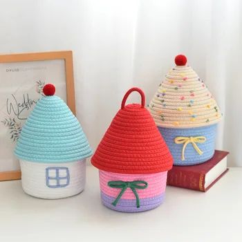 Multi-Functional Home Decor Storage Basket Cute Creative Cotton Woven Fabric Living Room Bedroom Small House Cover Versatile Use