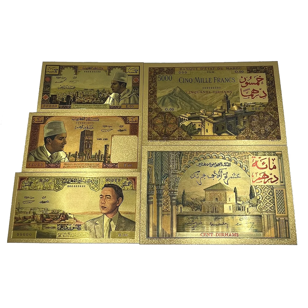 Free Shipping Not Currency Metal Craft Waterproof Morocco Money PVC 24k Gold Foil Plated Bank Note Money Banknotes