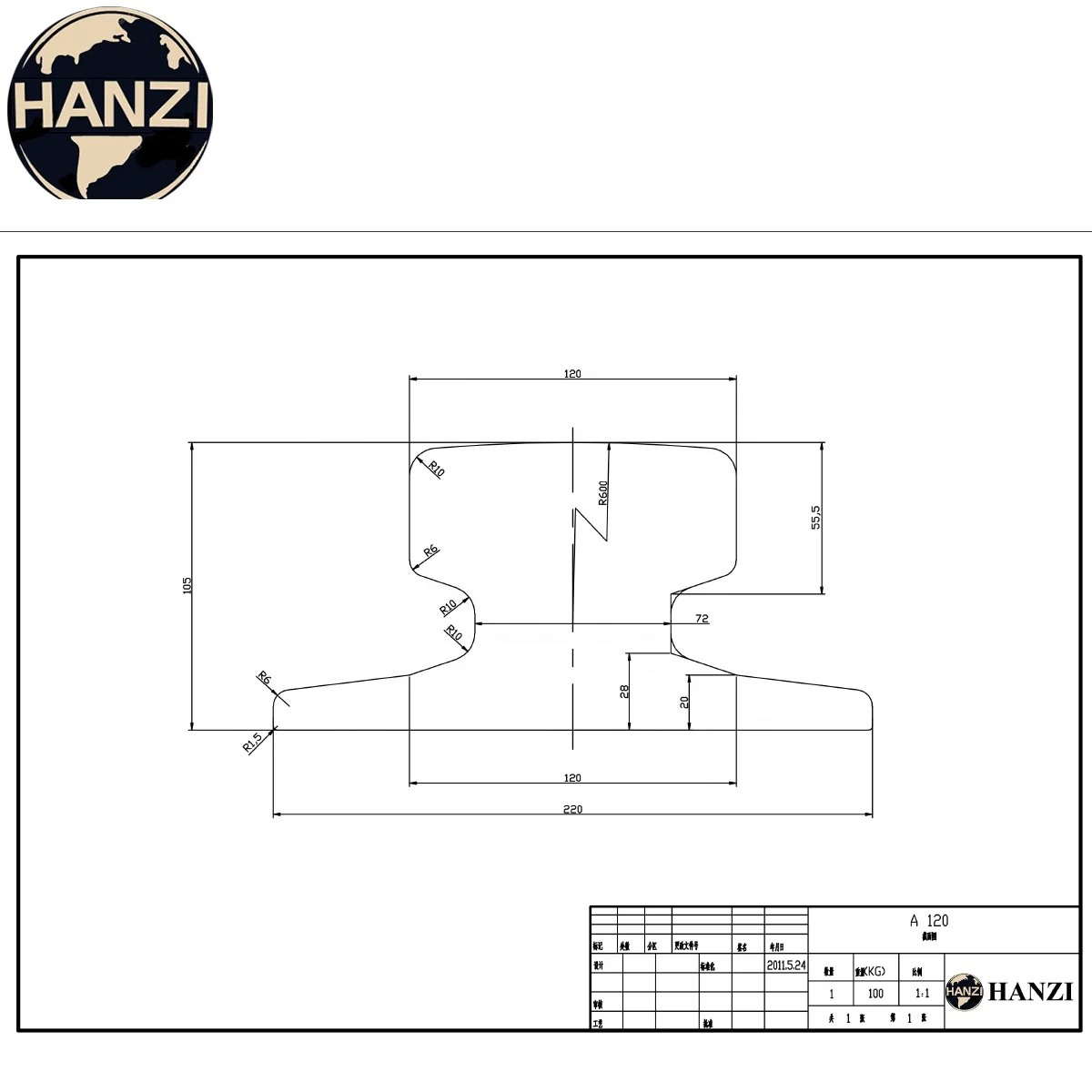 A120 Rail Including Rails Clamp and Rubber Pad