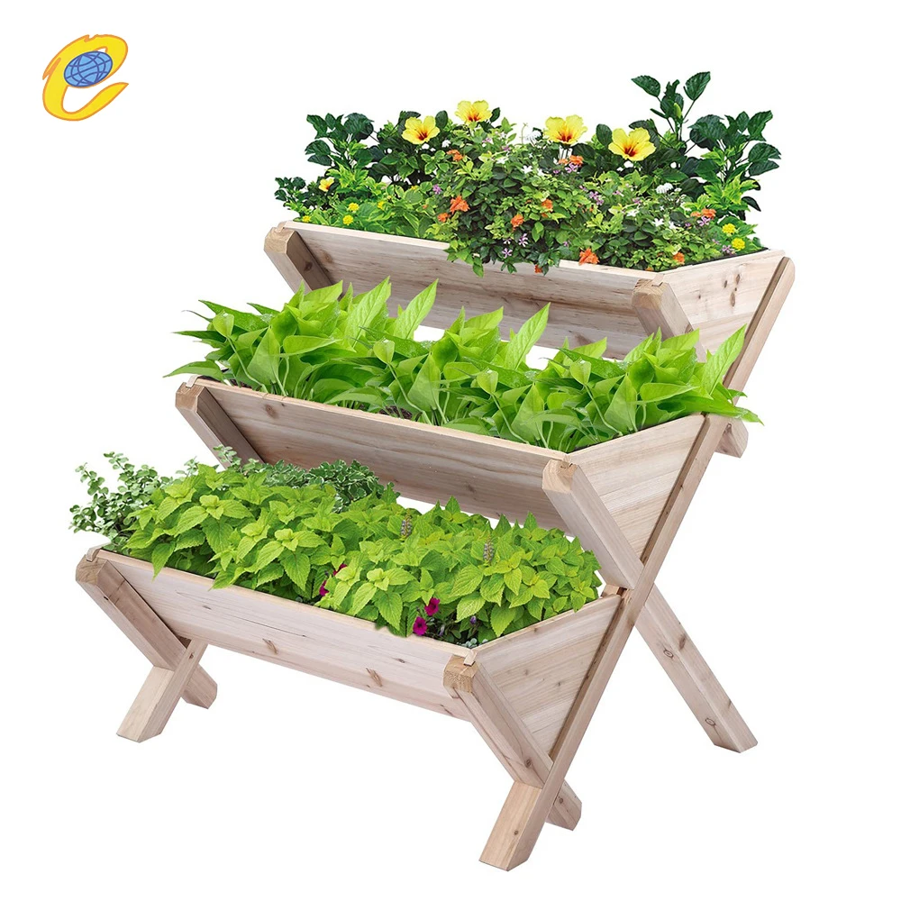 Rustic 3 Tiers Vertical Planter Boxes Wooden Vertical Raised Garden Bed