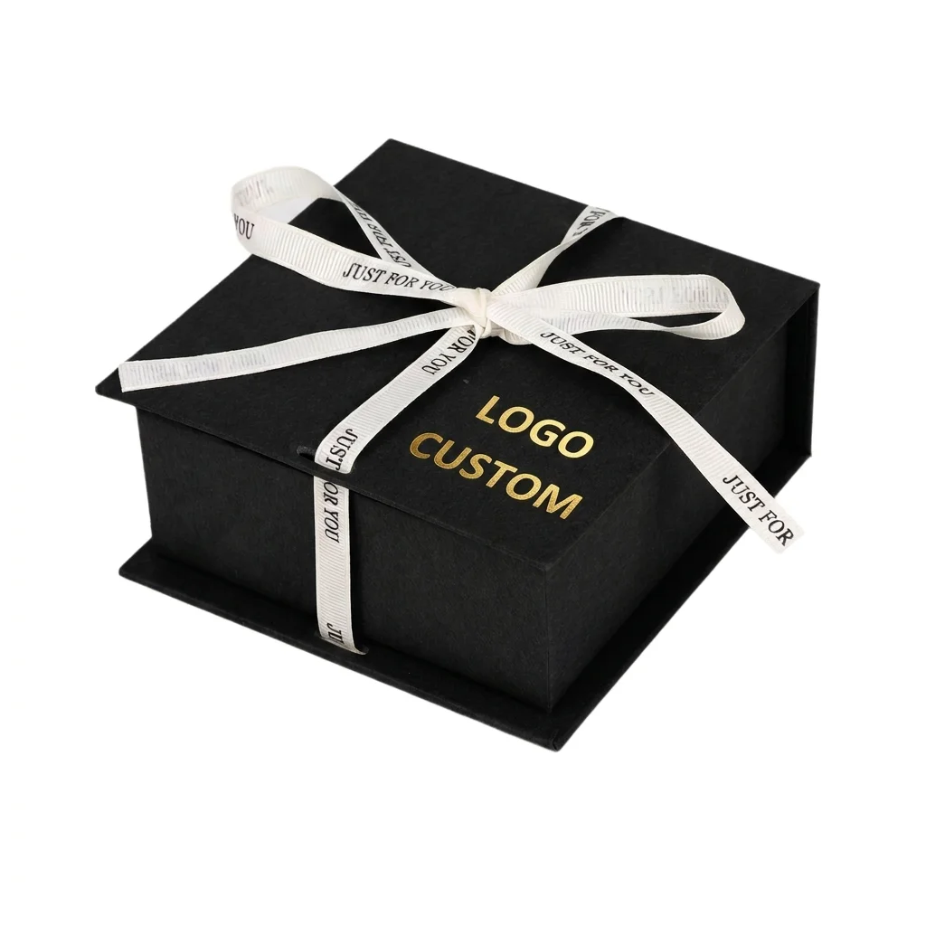Kotak Hadiah Kaku Bergaya Buku Mewah Ubah Suai dengan Reben dan Simpul, Logo serta Kertas Khas Boleh Daur Semula untuk Penyimpanan Kalung, Gelang dan Kosmetik