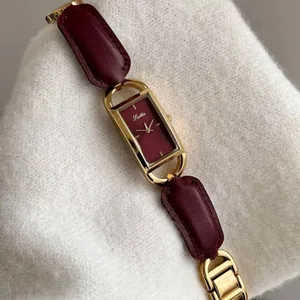 New Vintage Quartz Watch Rectangular Red Genuine Women's Fashion Quartz Movement Watch Bracelet Chain Exquisite Wristwatch