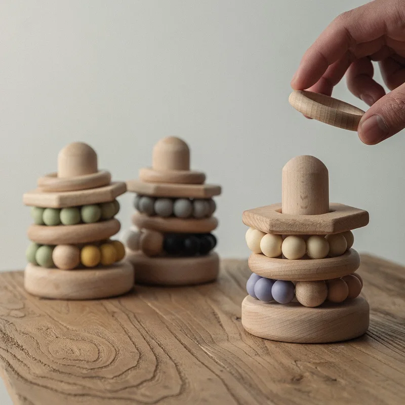 Новое креативное Разнообразие деревянных колец для укладки игрушек Детский деревянный браслет силиконовая игрушка для прорезывания зубов