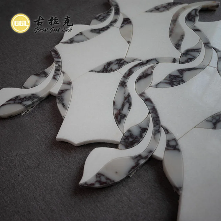 Thassos White and Calacatta Viola Marble Waterjet Mosaic Tiles Fashion Design manufacture