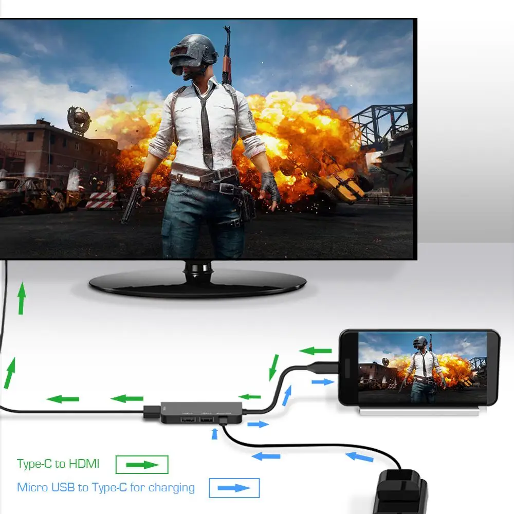 
Мультимедийный USB-концентратор 4 в 1, USB Type C Hub to 4K HDTV, для ПК и телефонов 