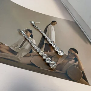 Factory Wholesale Earrings American Retro Style Copper Crystal Long-shaped Linear Earrings for Women Party