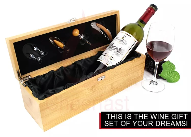 High Quality Red Wine Bottle Wooden Box And Wine Box Gift Set And