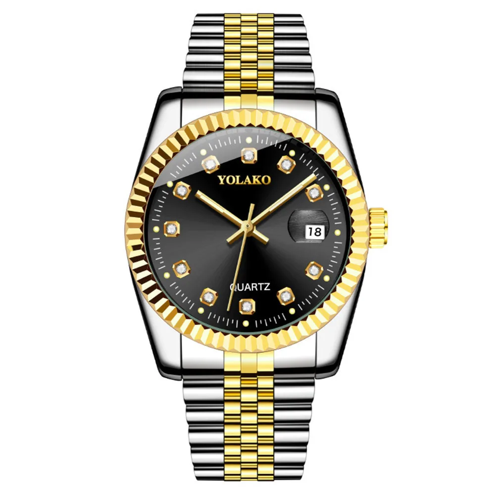 Men's Yolako Stainless Steel Black and Gold Luxury Quartz Movement